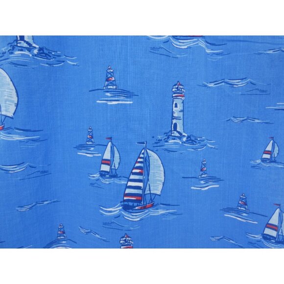 Izod Saltwater Cotton Blue Nautical Short Sleeve Button Up Casual Shirt Sz L - Picture 5 of 7